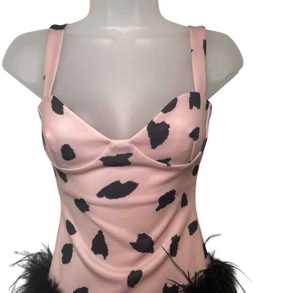 Miscreants Leo Bodysuit Pink Black Feather Trim UK 6 / US 2 NWT - Picture 4 of 8